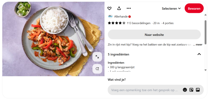 Voorbeeld receptpin Pinterest